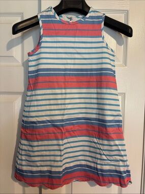 Classic Prep Girls Sleeveless Striped A-Line Dress in Blue, White & Pink